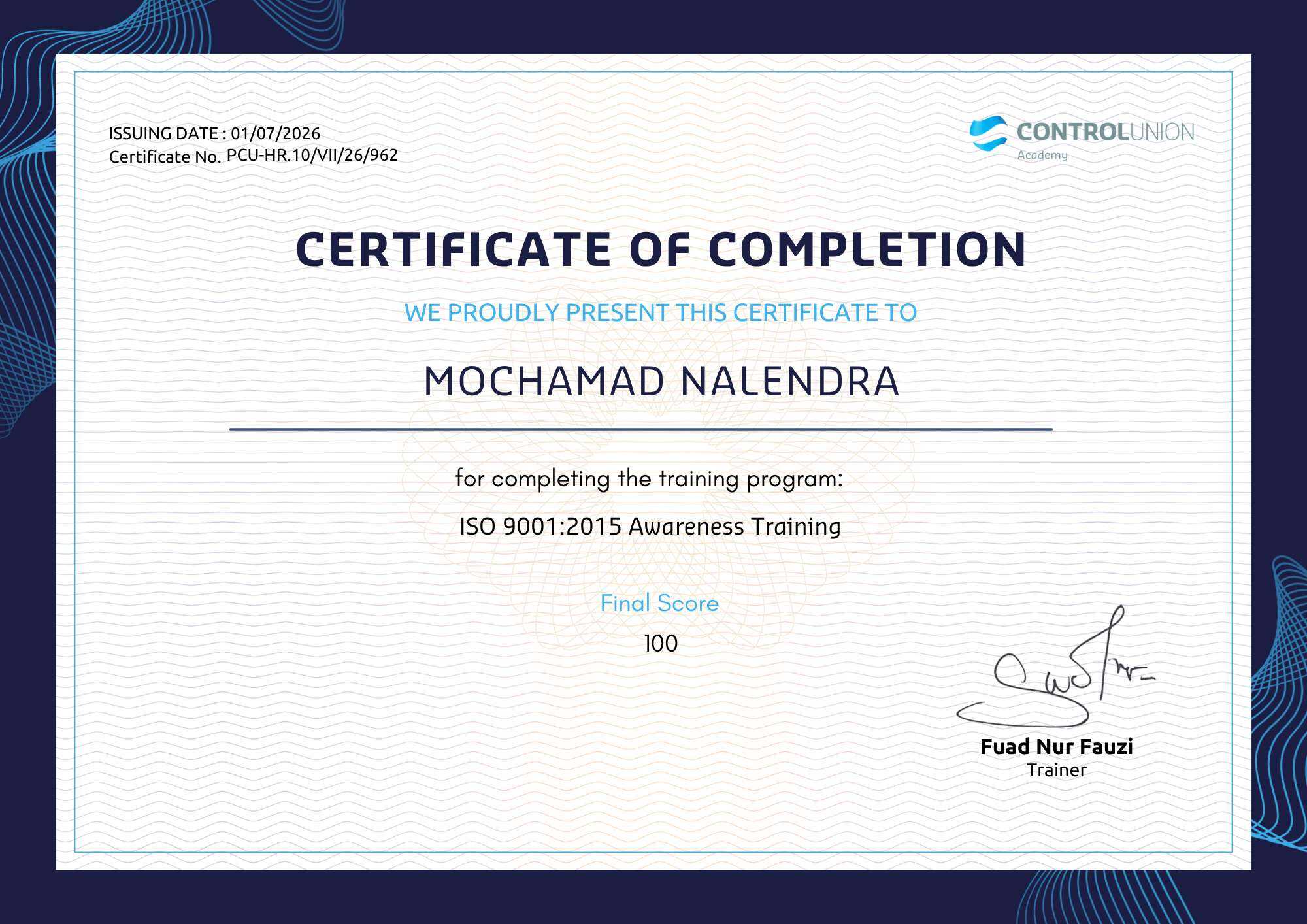 ISO 9001 2015 - Mochamad Nalendra